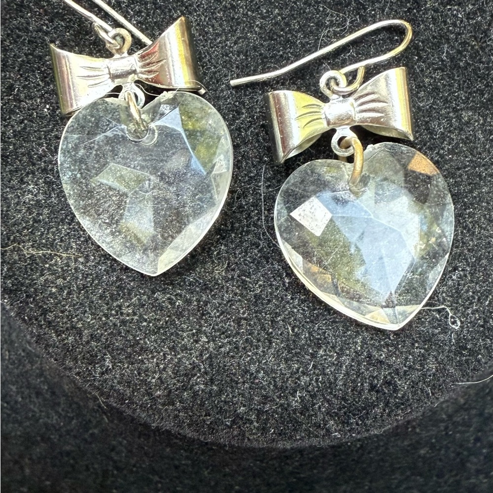 Vintage Silver Heart Earrings with Bow